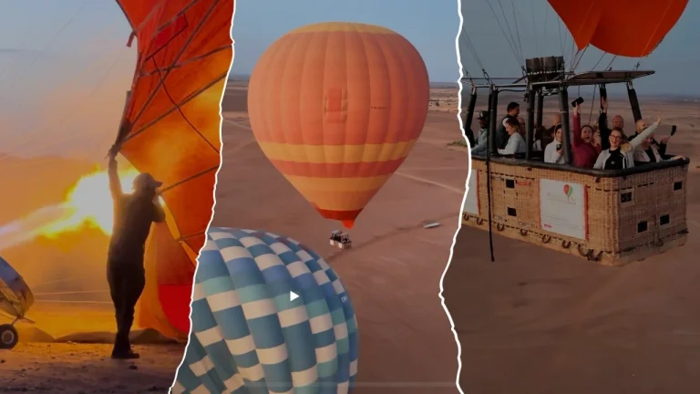 Marrakech city skyline with historic medina, colorful souks and traditional Moroccan architecture