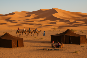 Camel trek experience in the Sahara Desert during a Fes to Merzouga tour