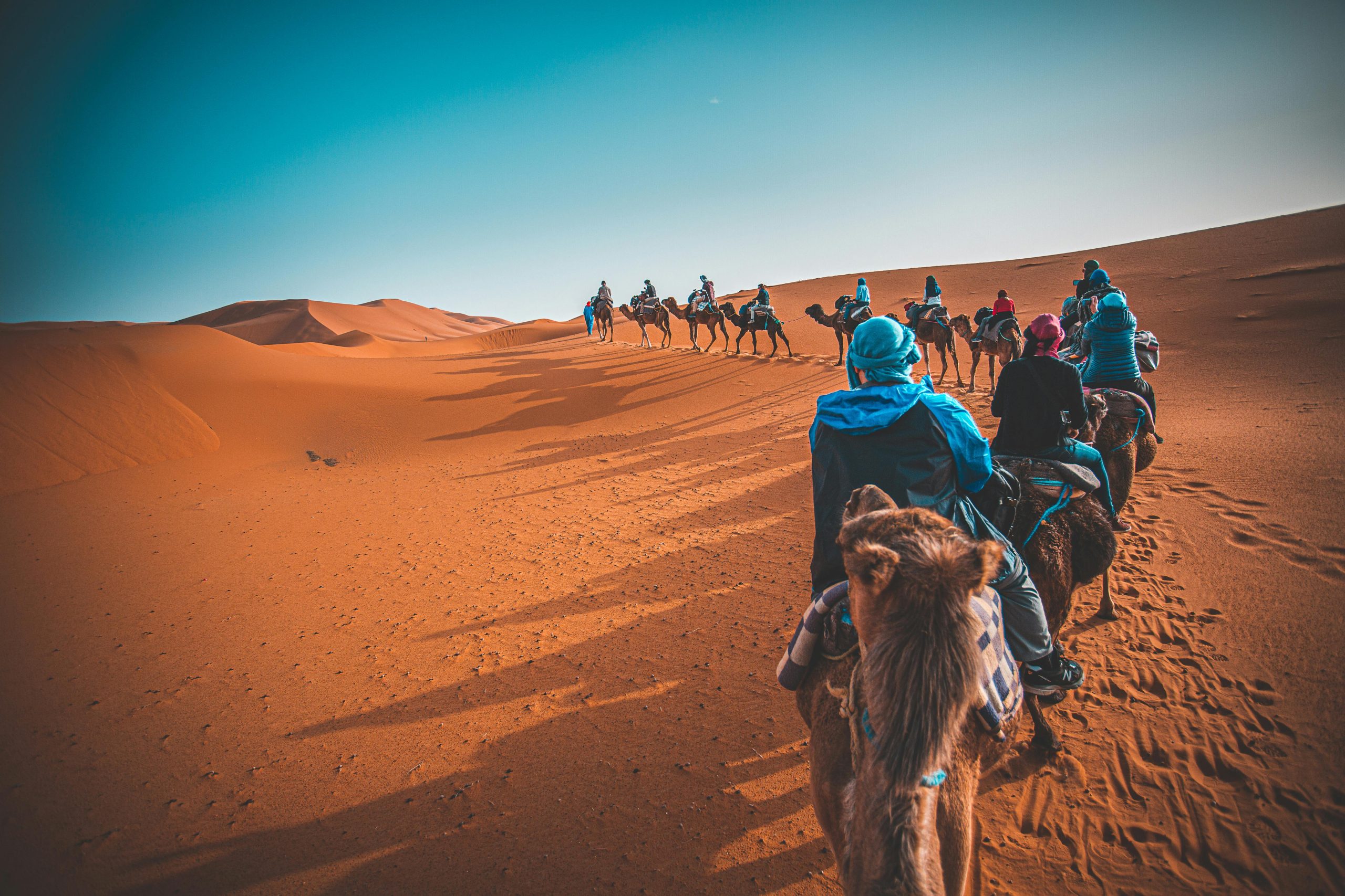 Sahara Desert dunes in Merzouga with camel trekking during Marrakech to Fes tour